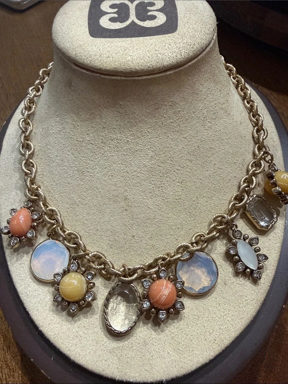 LOFT Gold-Tone Chain Necklace with Pastel Blue, Peach & Yellow Glass Charms